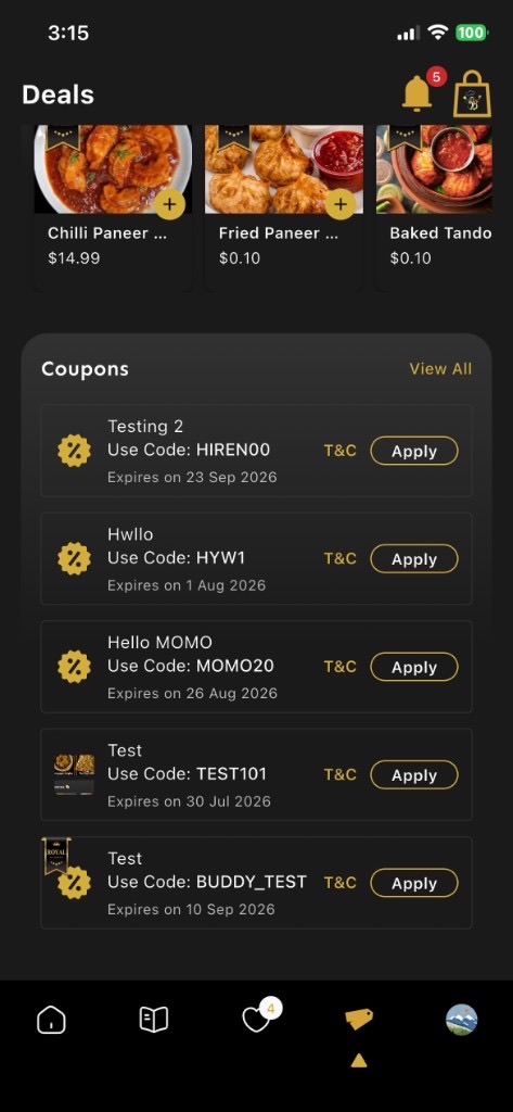 Buddy's app deals and coupons screen