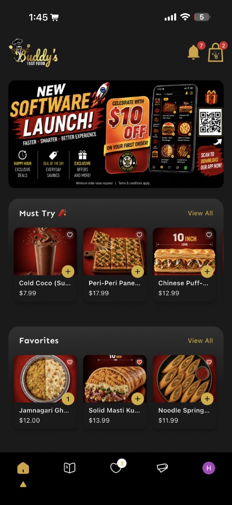 Buddy's app home screen